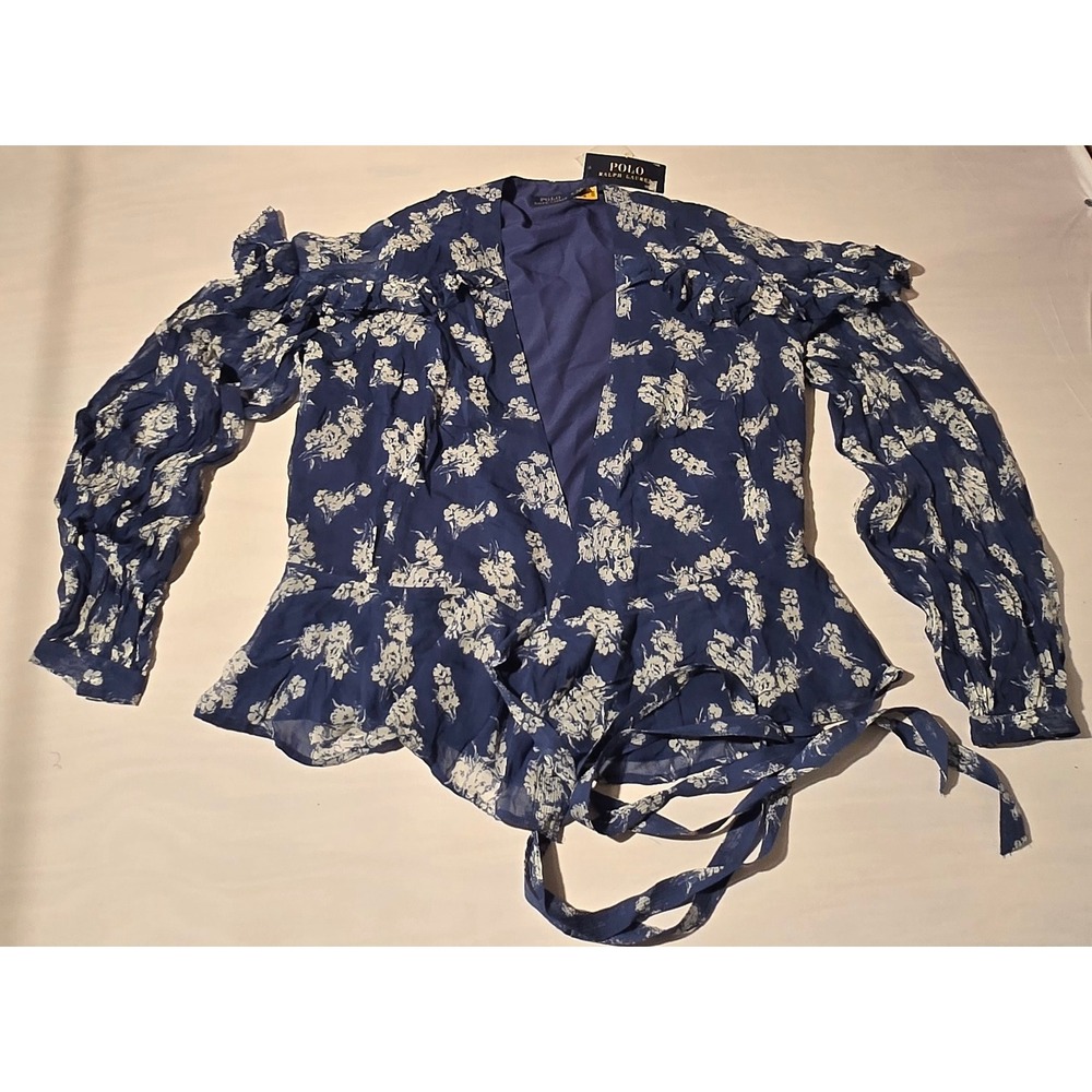 Polo Ralph Lauren Floral Ruffle Tie Front Blouse Top Long Sleeve - Women's